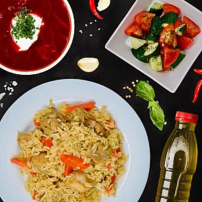 Комплексный обед с пловом из курицы