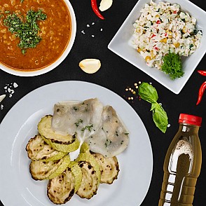 Комплексный обед с судаком на пару и кабачками